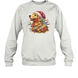 Cheerful Christmas Pup Golden Retriever In Lights T-Shirt